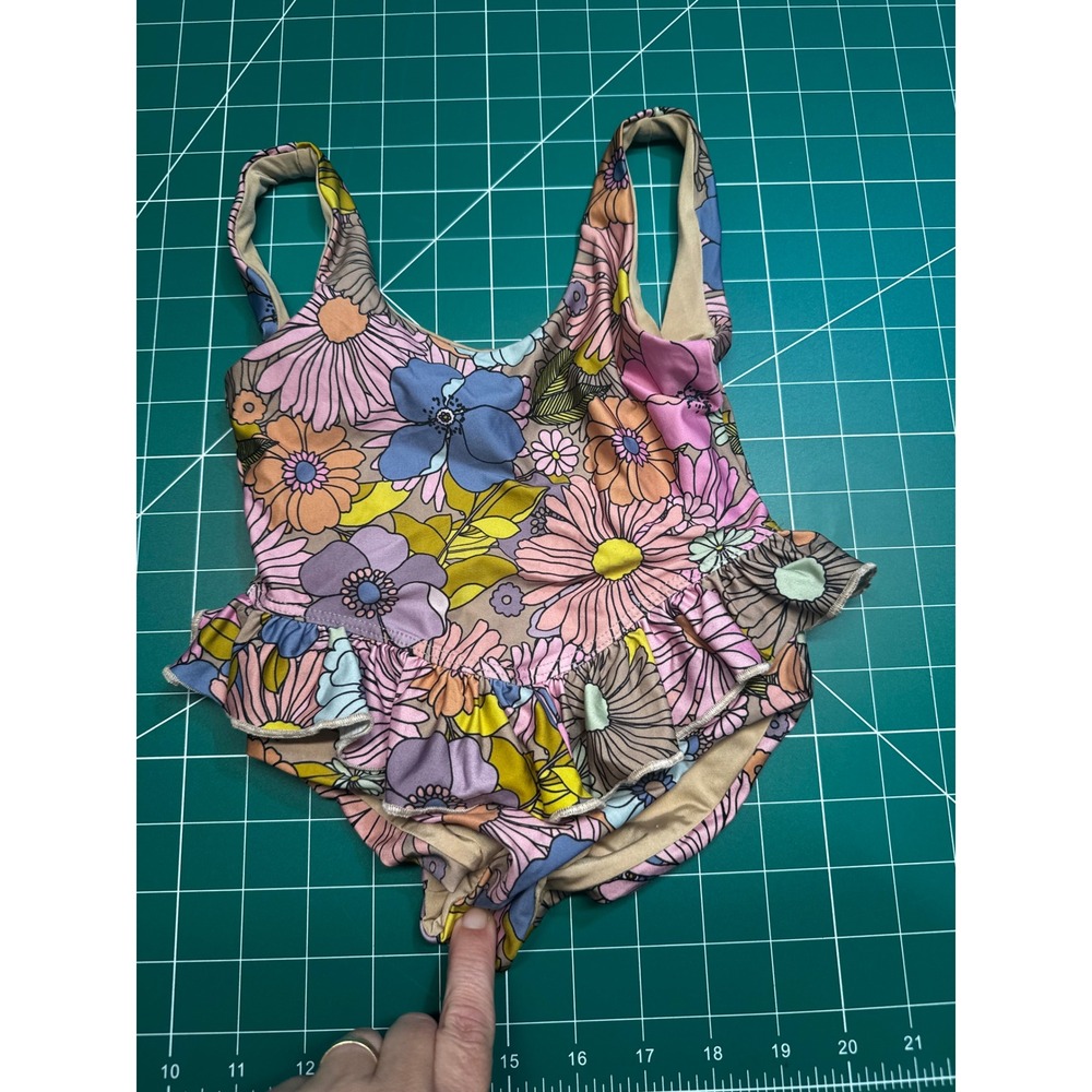 Beach Riot x Cella Jane Girls Floral Ruffle One Piece Swimsuit Multi Color 3/4